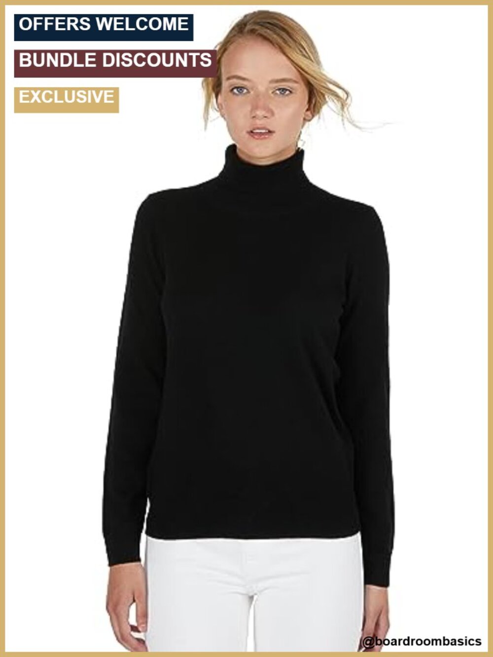 100% Pure Cashmere Long Sleeve Pullover Turtleneck Sweater